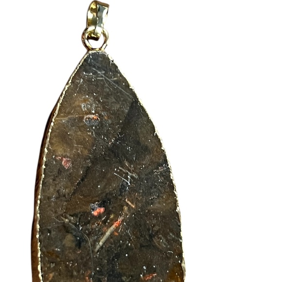 Druzy Agatae Pendant Peach 2" Long With Golden Edge and Bail Used - Picture 3 of 4